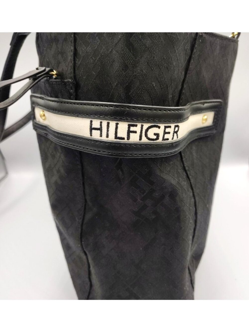 Black Tote Bag Tommy Hilfiger Women Shoulder Purse Zip Top Large Classic - Picture 3 of 10